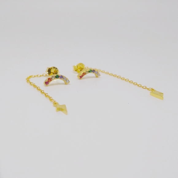 Gold Rainbow Lightning Tassel Dangle Earrings - Picture 3 of 6